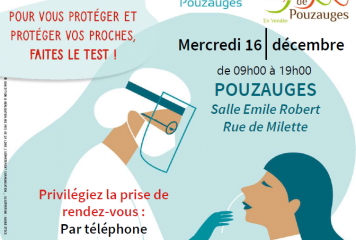 Coronavirus : dépistage gratuit à Pouzauges, mercredi 16 décembre